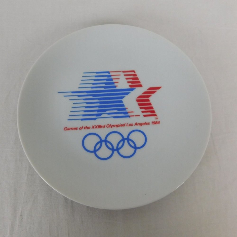 Olympics 1984 Red White Blue Stars Blue Rings Logo Series Collector Plate Hanger
